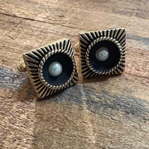 Speidel Gold and Black Square Earrings with Pearl accents